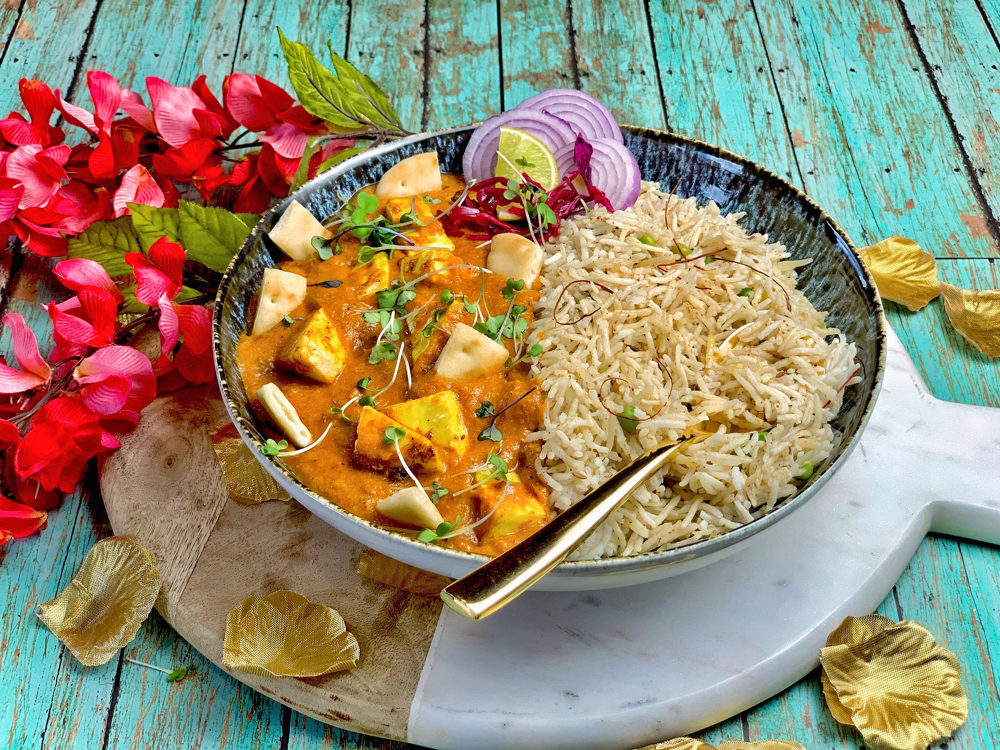 Paneer Tikka Rice Bowl – grilled paneer with spiced rice at Bangalore Cafe Malta, L-Imsida Malta